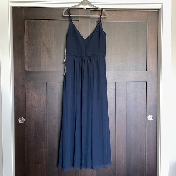 Levkoff Dress Surplice Neck Chiffon A-Line Gown in Navy size 18 - Picture 4 of 6